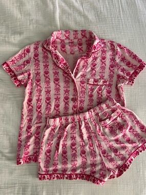 Pink Palm Puff- Pajama set in Blush Bay
 XS